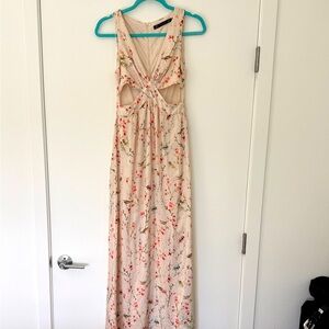 Long silky dress birds print Zara size S/M great condition with lining